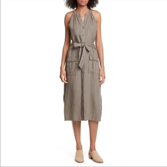 🔥JOIE🔥EDELIE LINEN UTILITY TIE WAIST DRESS IN COLOR FATIGUE SIZE M NWT - Picture 1 of 1